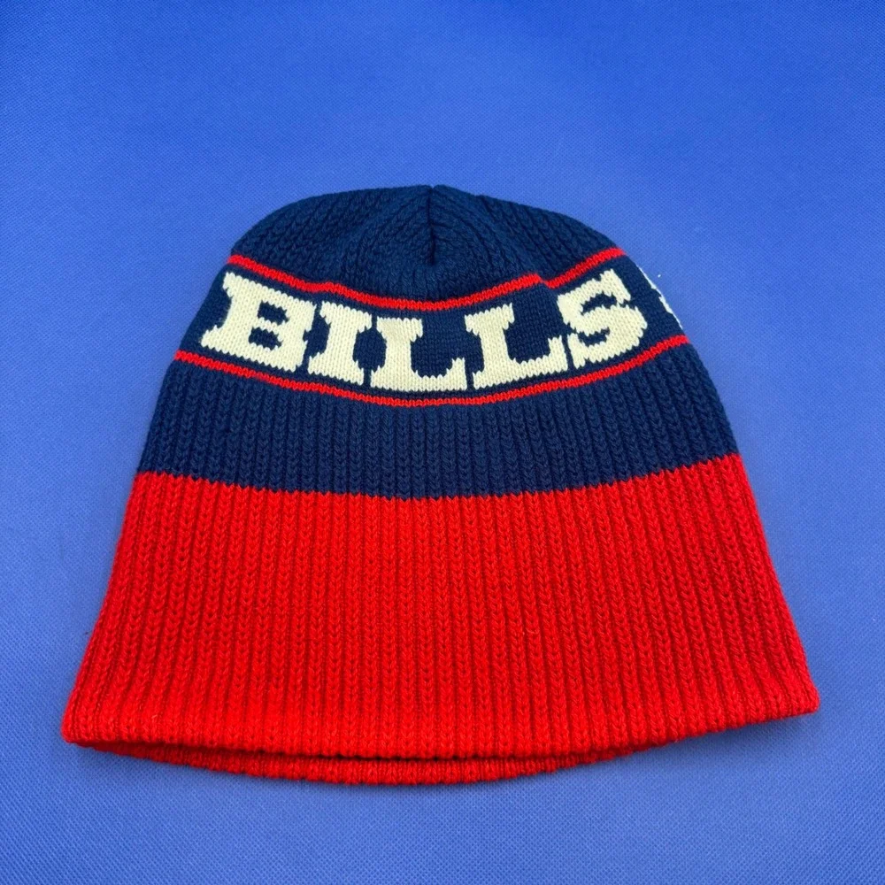 Vintage Buffalo Bills NFL Beanie Knit Hat Striped Ribbed 90s Mafia New York Game